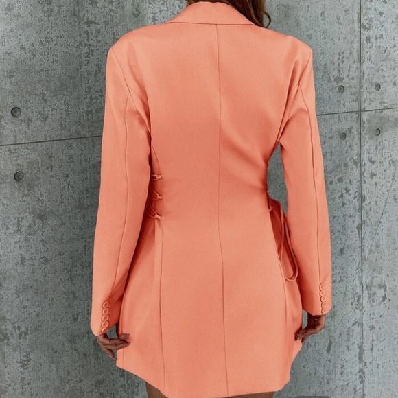 Coral Lace Up Blazer Dress - Picture 2 of 4